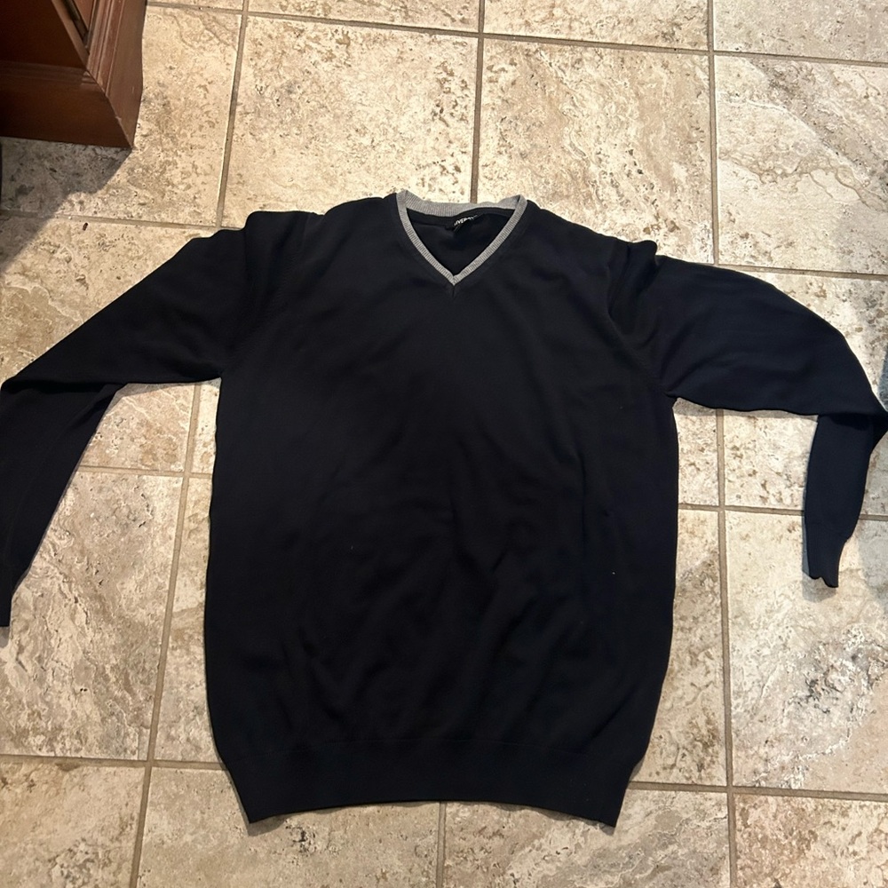 Men's V-Neck Sweater - Black with Gray Trim